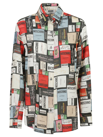 CAMICIA MASCHILE IN SETA STAMPA ALL OVER ETICHETTE
